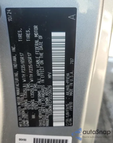 2025 Toyota Sienna Le z USA, uszkodzony, nr VIN 5TDKRKEC7SS226629